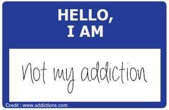 Text that says “hello, I am not my addiction”