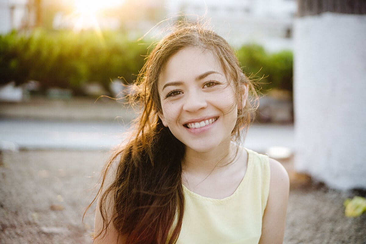 depressed smiling girl