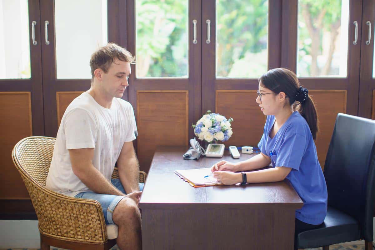 Nurse conducting a preliminary medical check-up for drug and alcohol treatment at The Dawn Rehab