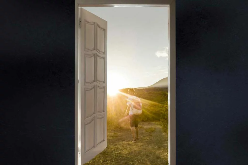 opened door into the new world, entrance to another life creative idea