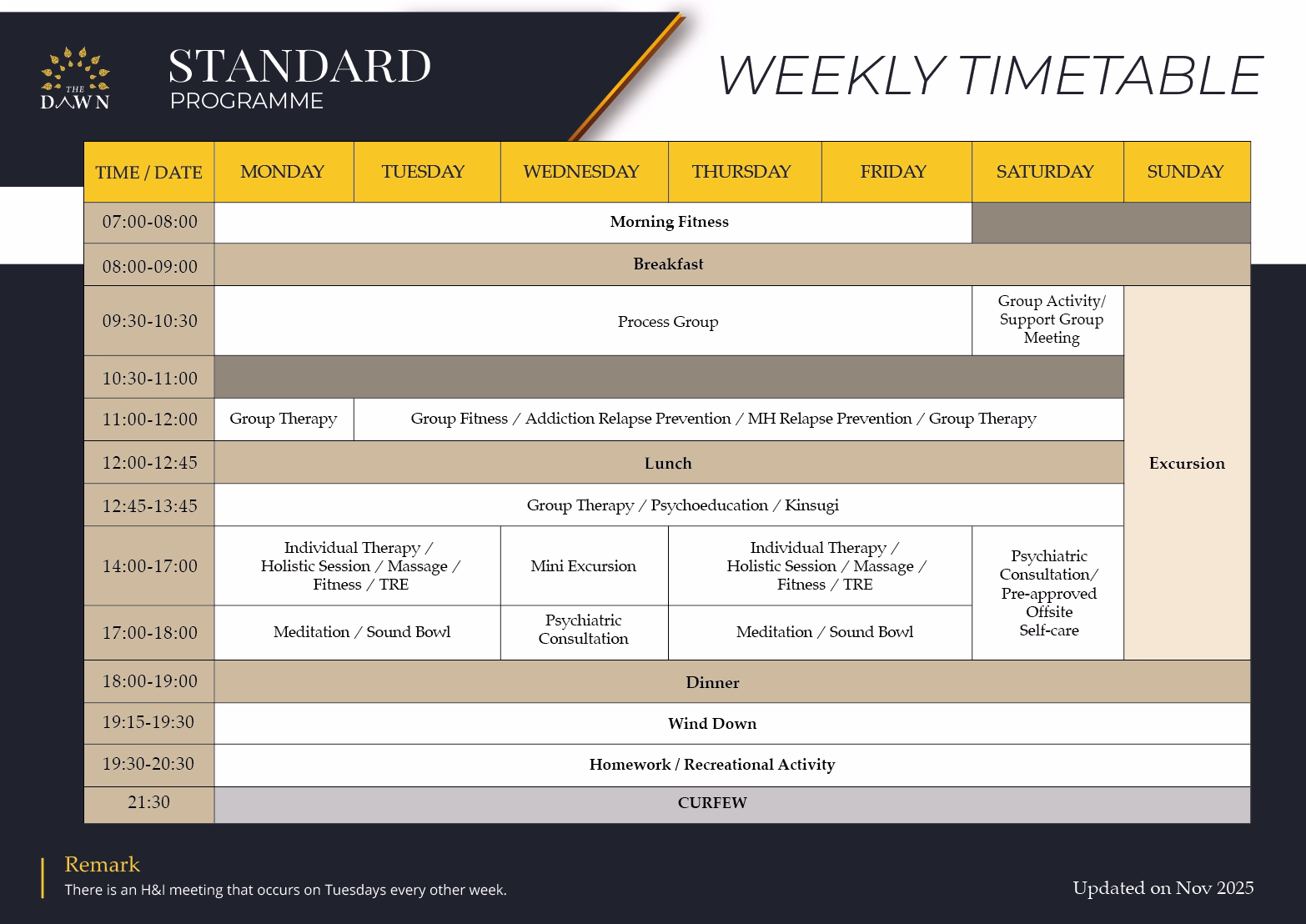 Weekly Timetable on Nov 2025 - Weekly Timetable